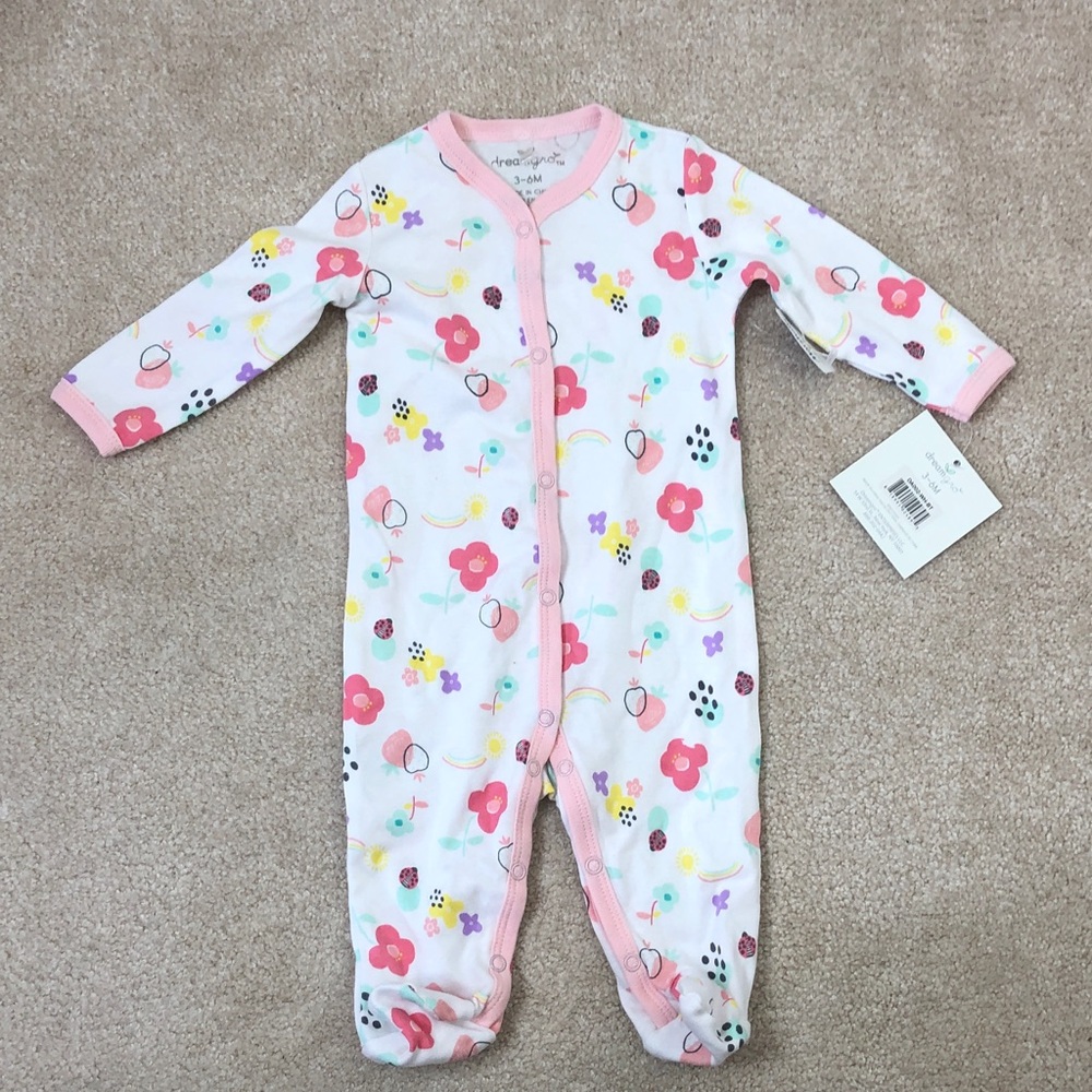 Pink Floral Baby Footed One-Piece Romper
